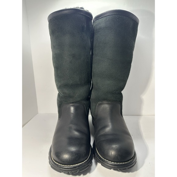 UGG Shoes - UGG Boots Womens Size 7 Black Leather Sheepskin Lined Snow Winter Mid Calf